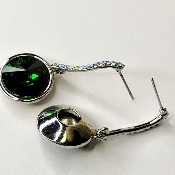 Green Crystal Silver Earrings - Picture 7 of 10